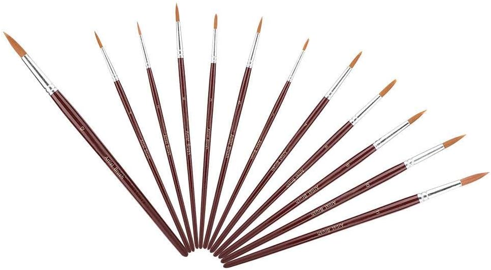 12Pcs/Lot Paint Brush Set Nylon Hair Oil Painting Brushes for Watercolor Acrylic Drawing Art Supplie(Round) - Image 4
