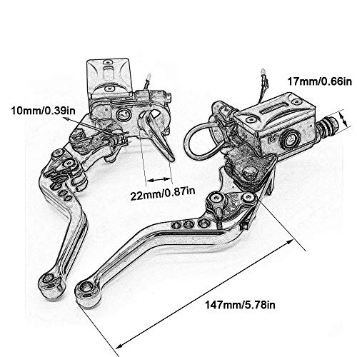 PROCNC 7/8" 22mm Universal Adjustable Double Master Cylinder Reservoir Hydraulic Brake Clutch Levers Set fit 50CC-300CC Street Motorcycle Scooter Kawasaki Yamaha Honda Suzuki KTM BMW - Thumbnail 2