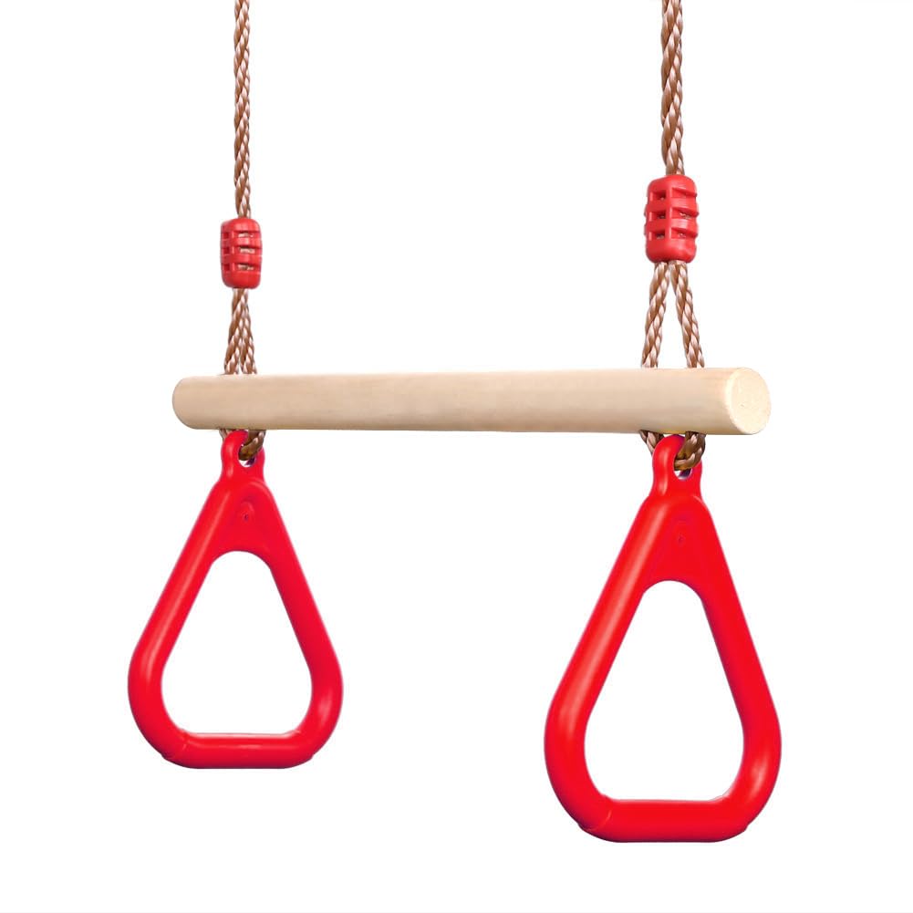 PELLOR Multifunction Children's Wooden Trapeze Swing With Plastic Gym Rings — image 1