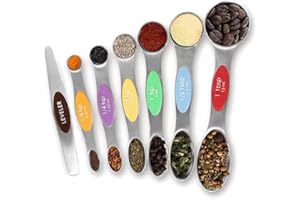 Magnetic Measuring Spoons Set Of 7 (With Leveler) - Stainless Steel, Stackable, Suitable For Spice Jars - Ideal For Baking An