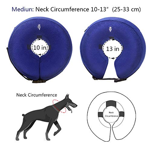 Wellbro Dog Cone Collar, Soft and Inflatable Dog Comfy Cones After Surgery, Adjustable Pet Recovery Collar with Extra Velvet Cover, Protective E-Collars with Buckle for Dogs and Cats (Medium, Blue)