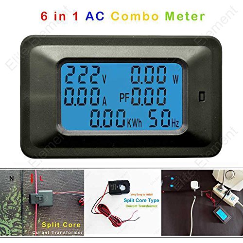 AC 6in1 Multimeter Combo Meter 110~250V Voltage Amp 50A Power Watt Energy With Open-close Current Transformer Split