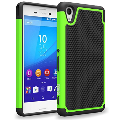 Sony Xperia M4 Aqua Case, INNOVAA Anti-Slip Shockproof Soft Silicone Dual-Layer Durable Armor Case W/ Free Screen Protector & Touch Screen Stylus Pen - Black/Green