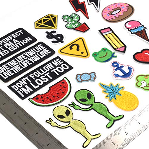 J.CARP Words Slogan Cool Embroidered Iron on Patches, Cute Sewing Applique for Motorcycle Biker Jackets Jeans Backpacks Caps (22PCS)