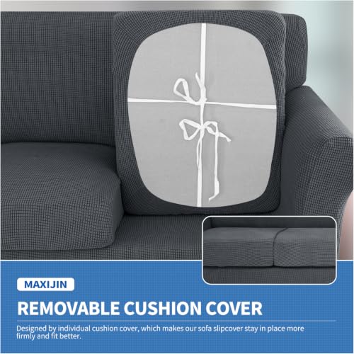 MAXIJIN 4 Piece Couch Covers for 3 Cushion Couch Super Stretch Sofa Cover for Dogs Pet Proof Fitted Furniture Protector Spandex Jacquard Non Slip Magic Sofa Slipcover Washable (Large, Gray)