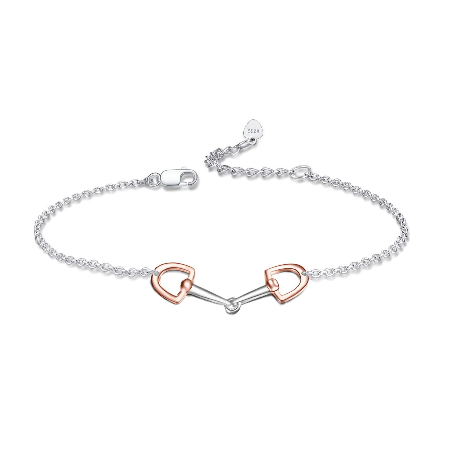 YFN Horse Snaffle Bit Adjustable Bracelet Anklet Rose Tone Sterling Silver Stirrup Bracelet Anklet Gifts for Horse Lover Women Girls Men (Anklet Rose Gold Plated)