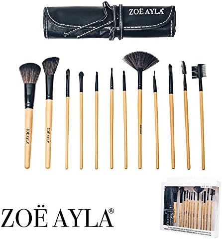 Makeup Brushes, 12 Piece Professional Set, FREE Vegan Leather Travel Case in Black, Real Premium Wood, Foundation Blending Blush Concealer Eye Liquid Powder Cream Cosmetics Brushes Kit, from Zoe Ayla