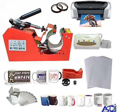 LCD 11-15oz Mug Heat Press Trasnfer Machine with Epson C88 Printer CISS Two-Tone Sublimation Mug Paper Tape Startup Kit