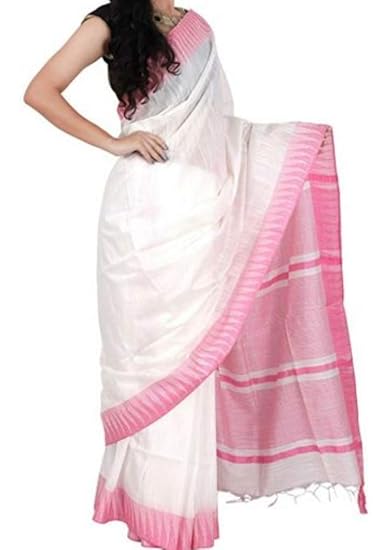 Za Handloom Wh87 Women's Cotton Silk Temple Border Sarees with 1 Blouse Piece (ZA992, White)