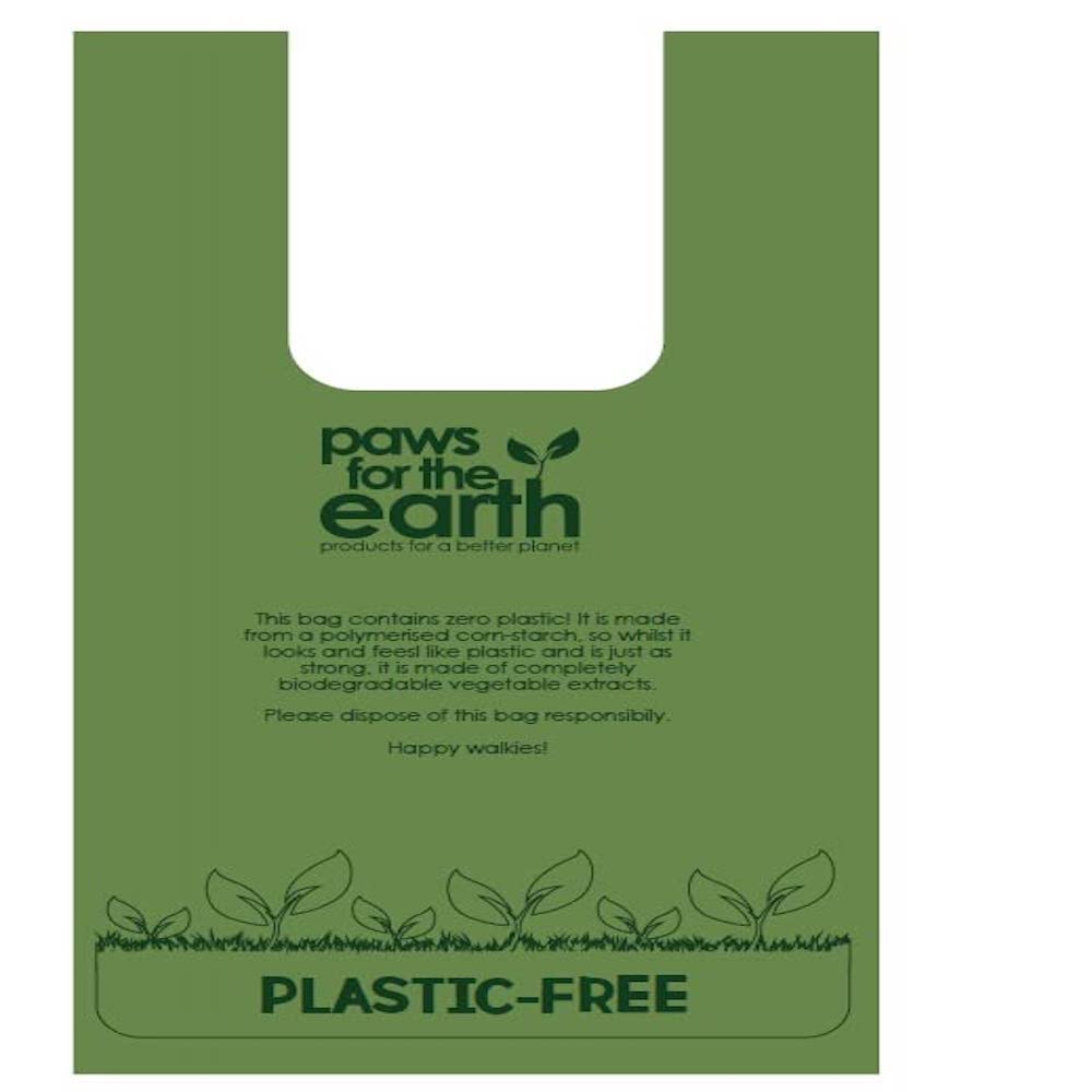 Ancol Paws For The Earth Plastic Free Dog Poop Bags - Green - 96 Compostable Vegetable Extract Bags with Tie Handles - Pack of 8 Refill Rolls