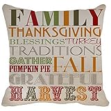 Pillow Case Family Thanksgiving Blessings Turkey Traditions Gather Pumpkin Pai Fall Grateful Harvest Printable Home Decor Linkwell Throw Pillowcase Pillow Cover 18 x  18 Inches