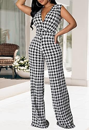 FairBeauty Women's Casual Bodycon One Piece Jumpsuits Houndstooth