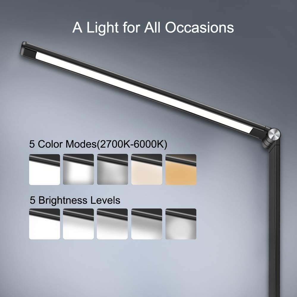 Multifunctional LED Desk Lamp with Wireless Charger, USB Charging Port, 5 Lighting Modes, 5 Brightness Levels, Sensitive Control, 30/60 min Auto Timer, Eye-Caring Office Lamp with Adapter - - 