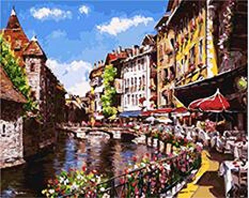 WYTCY Lac D’Annecy Peinture par Numéros Bricolage Peinture À l’huile Numérique sur Toile À Colorier par Numéros pour La Décoration 40x50cm