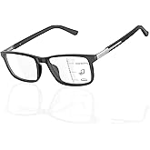 DEHOTRE Progressive Multifocus Reading Glasses Men Flexible TR90 Frame Readers Stainless Steel Arm Rubber Temple Spring Hinge Black 2.25