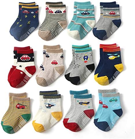 Ceguimos Kids Baby Boys Girls Anti-Skid Cotton Socks Non-Slip (Pack of 12), Color A, 3-5 Years