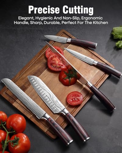 PAUDIN Juego de cuchillos de cocina sin bloque, juego de 5 cuchillos de cocina de acero inoxidable con mango Pakkawood, juegos de regalo profesional de cocina para amantes de la cocina y días más