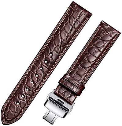 MUEN Alligator Leather Watch Strap with Deployment Clasp,12mm-24mm Black Brown Crocodile Replacement Strap Deployment Polished Watch Band for Men Women