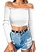 PRETTODAY Women's Sexy Off Shoulder Crop Tops 10 Colors Summer Long Sleeves Casual Slim Tees White Medium