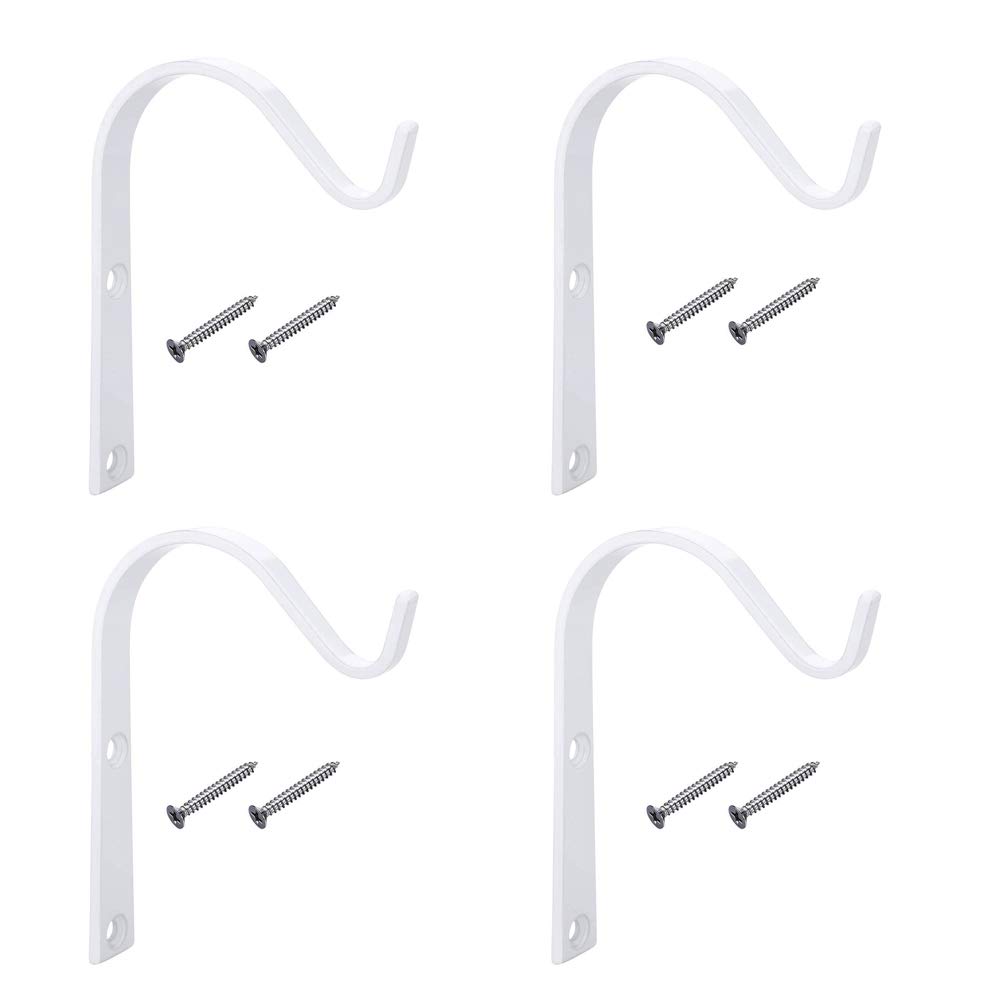 4 Pieces Metal Wall Hook Plant Hanger Bracket Decorative Iron Wall Hooks Decorative Coat Hook Metal Lantern Bracket for Hanging Baskets Lantern Artworks Home Decor Come with Screws, White
