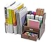 PAG Wood Desk Organizer Office Supplies Caddy 3 Upright File Holder with Drawer,Brown