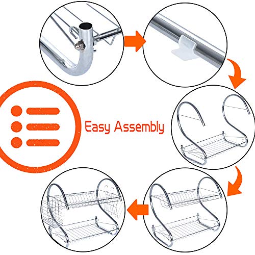Stainless Steel 2-Tier Drying Dish Rack,Kitchen Multifunctional Durable Rust-resistance Dish Drainer with Chopstick Cup Holder and Water Catcher for Dishes Plates Cups Bowls (Shipped From US) (Silver) - Thumbnail 7