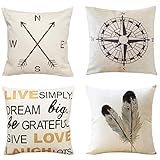 Unves Throw Pillow Covers, 18x18 Set of 4 Decorative Pillows Cotton Linen Sofa Couch Pillow Covers Bedroom Living Room Toss Pillows Throw Pillow Sets