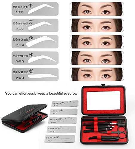 Eyebrow Grooming Suit Kits - 13 PCS Stainless Steel Eyebrow Scissors Utility Tools, Professional Eye Brow Groom Set with Eyebrow tweezers, Shaping Razor, Pen, Brush, DIY Shape Card (GREY) - Thumbnail 6