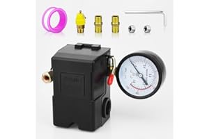 FBANG Air Compressor Pressure Switch 4-Way，Air Compressor Accessories with Pressure Gauge, 90-120 PSI Automatic Control, 110V-240V Available Universal, Air Compressor Accessories（WS-01 ）