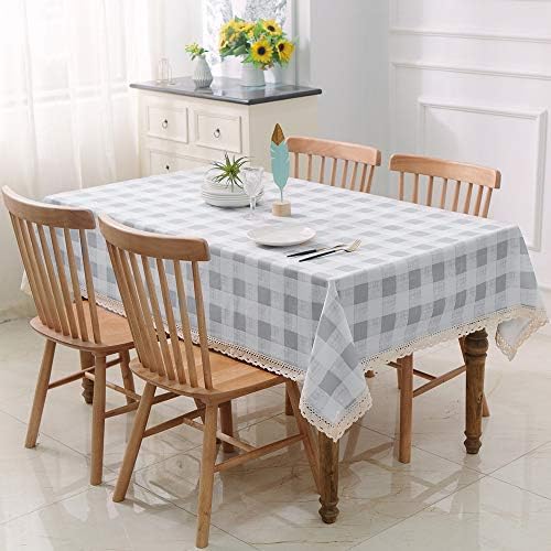 Aoohome 52 x 52 Inch Tablecloth, Water Repellent Spill Proof Square Table Cloth Polyester Geometric Pattern with Lace for Restaurant Party, Heavy Weight, Machine Washable, Grey