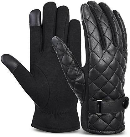 Vbiger Winter Pu Leather Warm Touch Screen Gloves, Warp-knitted Velvet Cashmere Male Gloves in Moderate Size