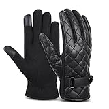 Vbiger Winter Gloves Touch Screen Leather Gloves Warm Liner Gloves for Men Women