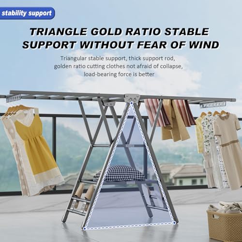 Movable Drying Rack, 3 Tier Large Laundry Clothes Drying, منشر غسيل قابل للطي,Clothes Drying Rack Foldable with 4 Castors & Shoe Holder, Height-Adjustable Wings, for Indoor Outdoor - 170cm
