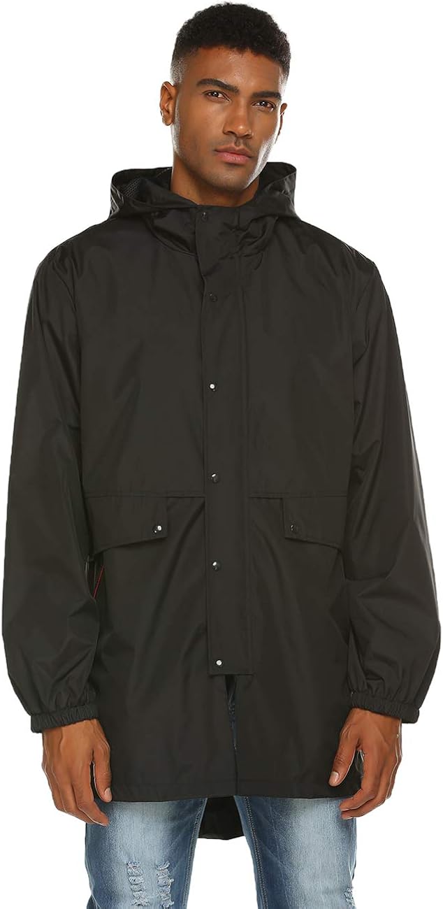 Avoogue Mens Breathable Rain Jacket Waterproof with Hood Windbreaker All Weather: Clothing