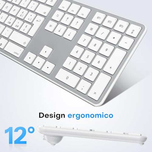 OMOTON Wireless Bluetooth Keyboard and Mouse Kit for Mac, Rechargeable Keyboard and Mouse with 3 Bluetooth Channels for Mac Pro/Mini, MacBook Pro/Air, iMac, iMac Pro, Italian QWERTY Layout, Silver