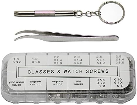 MYMIJUE 1100pcs Eyeglass Sunglasses Watch Clock Screws Nuts Assortment Glasses and Watch Screws Repair Kit with Micro Screwdriver (1100pcs repair kit)