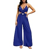 Sexy Jumpsuits for Women Sheer Mesh Halter V Neck Sleeveless Wide Leg Dressy Jumpsuits Romper