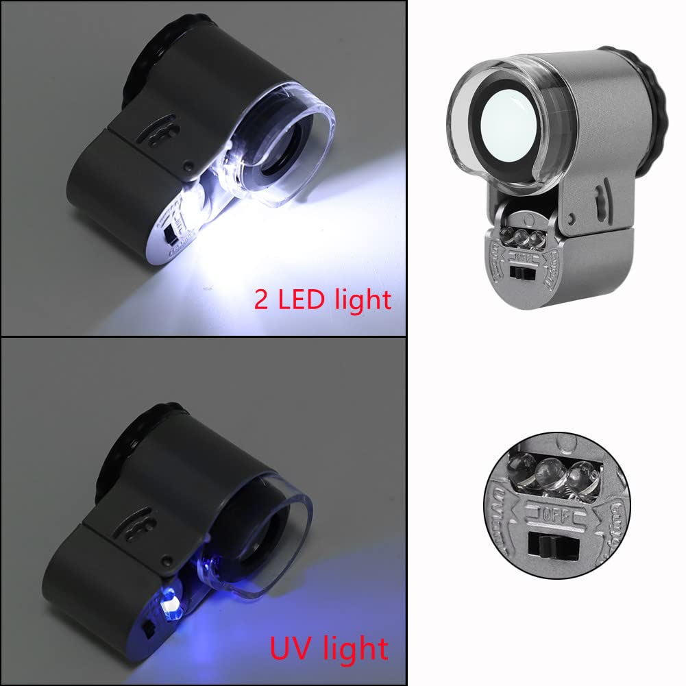 50X Jewelry Loupe Mini Pocket Magnifier Portable Microscope Magnifying Glass with LED UV Lights Jewelers Loupe Magification for Jewelry Diamand Coins Stamps Antiques Currency Detecting