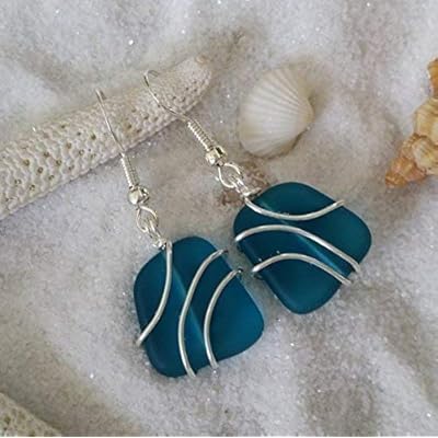 Teal Blue Sea Glass Earrings Handmade Jewelry from Kuwait Ubuy