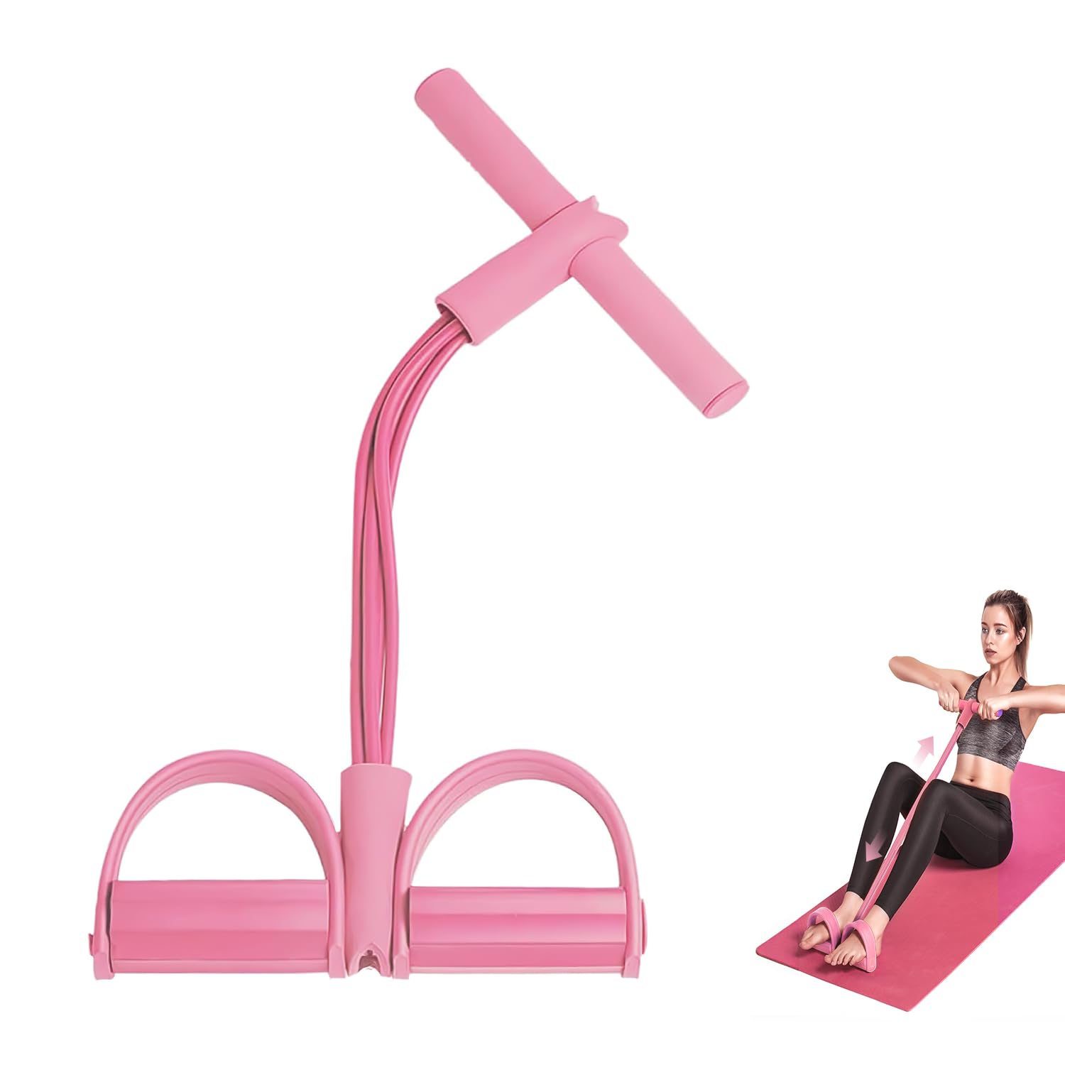 Photo 1 of 21 Fitness Resistance Bands-4 Tube Pedal Ankle Puller,2025 Upgrade Stretch Bands for Exercise,AB Training Auxiliary Device,Pedal Resistance Band with Handle for Women Men (Pink)