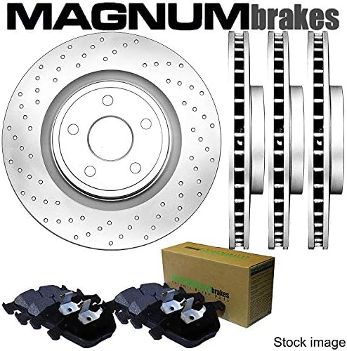 Front and Rear MagnumBrakes Cross Drilled Brake Rotors & Ceramic Brake Pads for 2007 BMW 328i Sedan E91 / Coupe E92