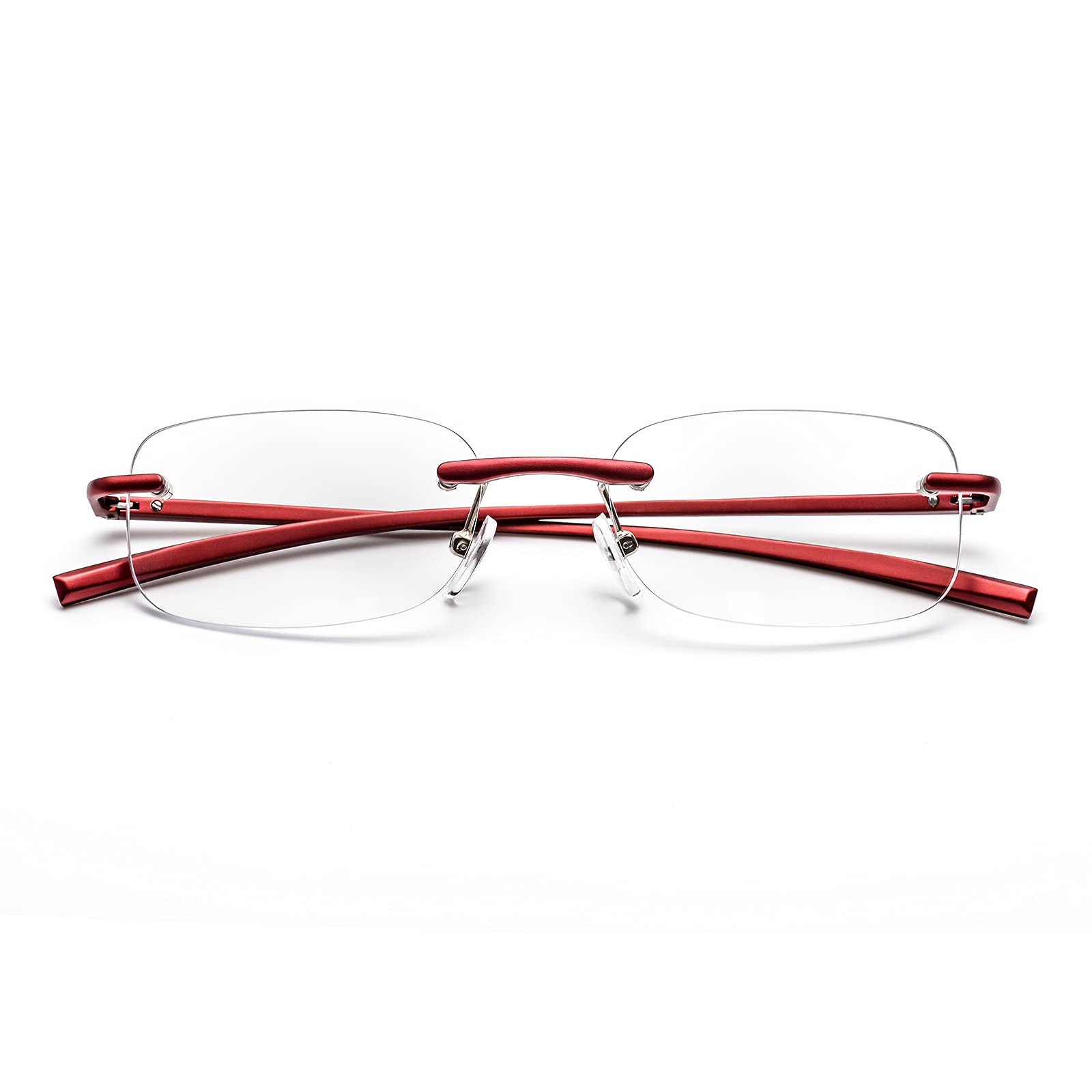 ZUVGEES Rimless Clear Reading Glasses Blue Light Blocking Readers for Men and Women (Red, 2.50)