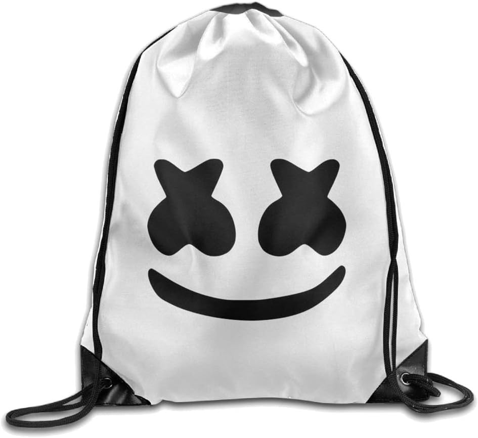 ngratyhJohn Marshmello Face Outing Package, Cool DJ Marshmello Face Print Drawstring Shoulder Bag Travel Outdoor Backpack For Electronic syllable Halloween