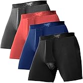 Ouruikia Men's Underwear Boxer Briefs Long Leg Breathable Boxer Briefs No Riding Up Mens Underwear with Fly
