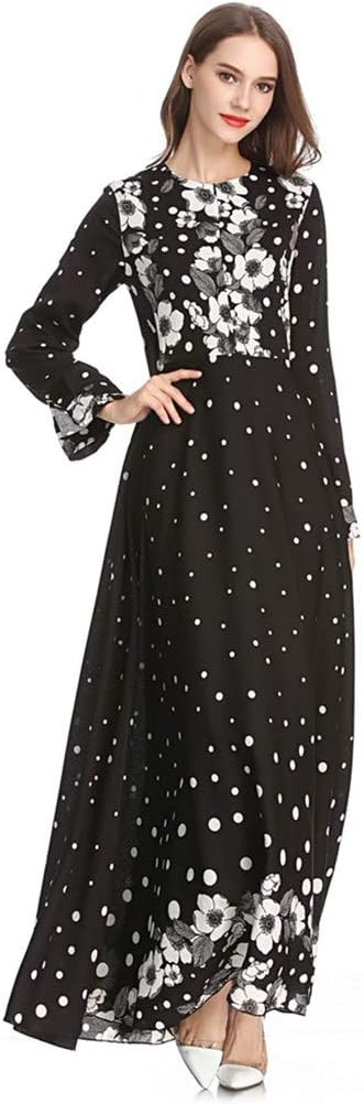Sunyastor Muslim Dresses for Women with Hijab Muslim Print Sleek Temperament Slim Noble Kaftan Abaya Evening Gown Maxi Dress