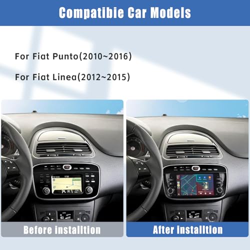 Car Radio with Wireles CarPlay & Android Car Radio for Fiat Linea Punto Evo 2012-2017 and Linea 2012-2015 with Stereo Touchscreen IPS/Bluetooth/FM/AM/USB