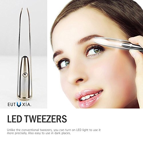 Eutuxia Tweezers with LED Light. Eyebrow and Eyelash Hair Removal Tool