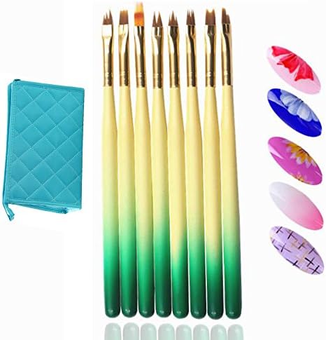 8pcs Nail Art Design Art Brush Nylon Hair Artist Detail Paint Brushes Set for Fine Detailing &amp; Art Painting with a Portable Cosmetic Bag (Blue)