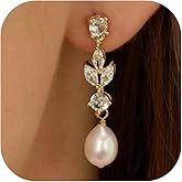 Shengkeao Pearl Earrings for Women - 14K Gold Plated Pearl Drop Earrings Dainty Round Pearls Dangle Earrings Wedding Jewelry Bride Earrings for Women Gifts