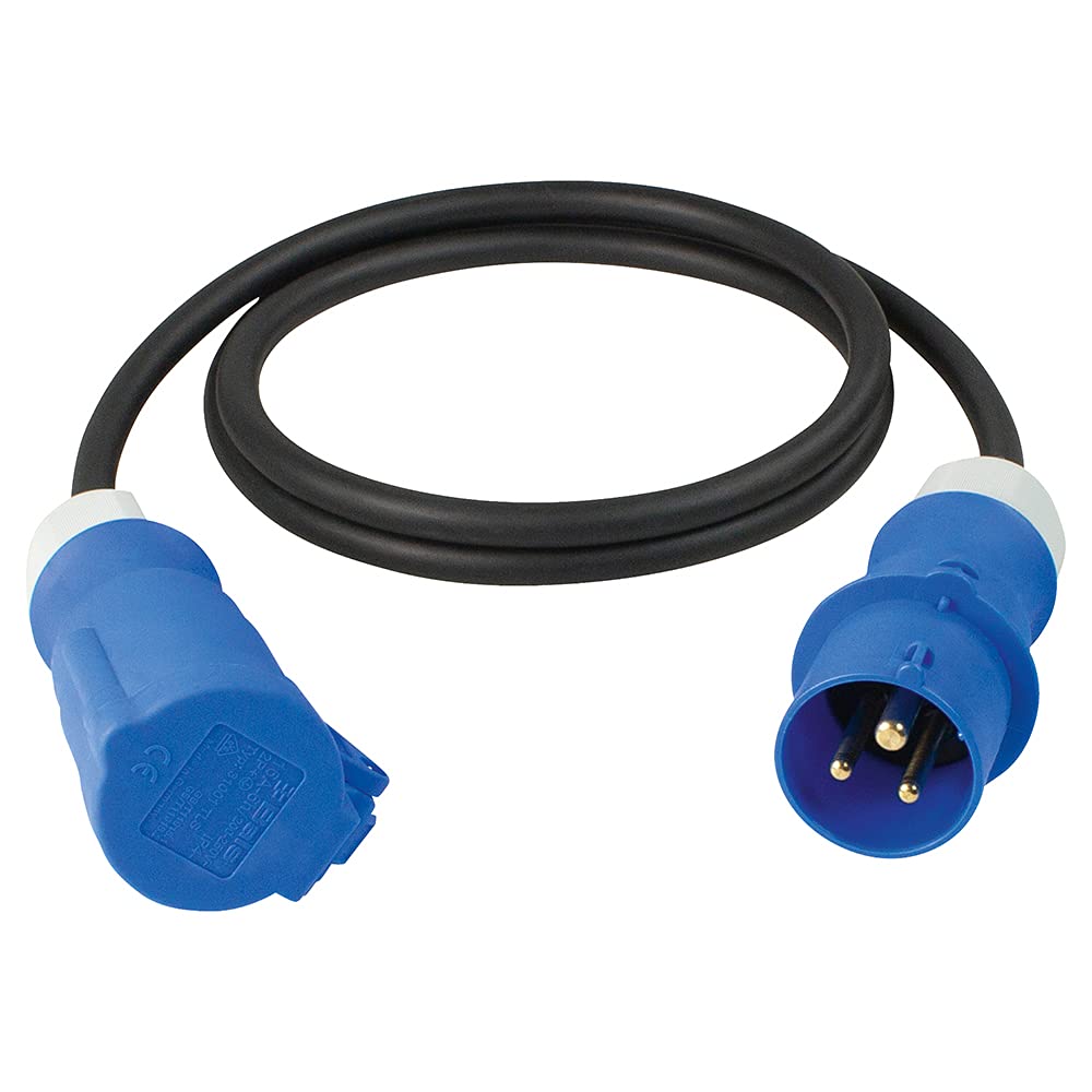 as - Schwabe 61370 230 V 5 m Mains Cable Extension Lead with Blue Plug and Socket for Camping/Caravan - Black